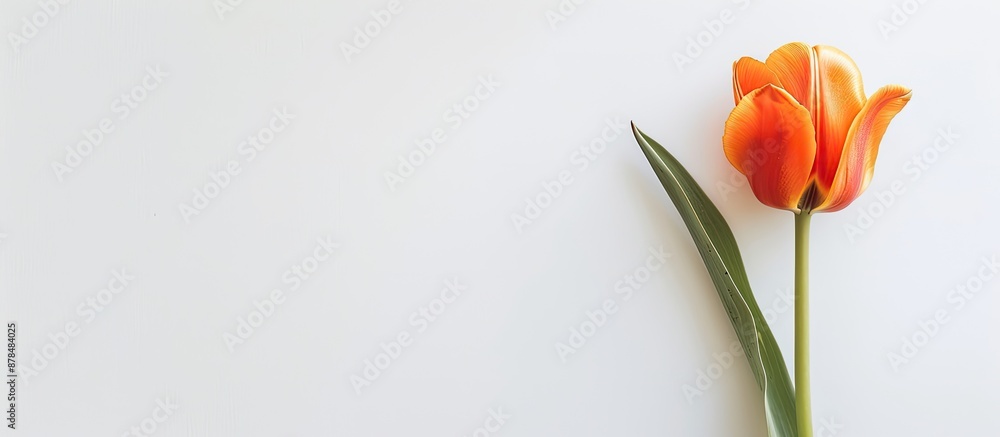 Poster an orange tulip symbolizing spring with room for text for mother's or woman's day on a white backgro