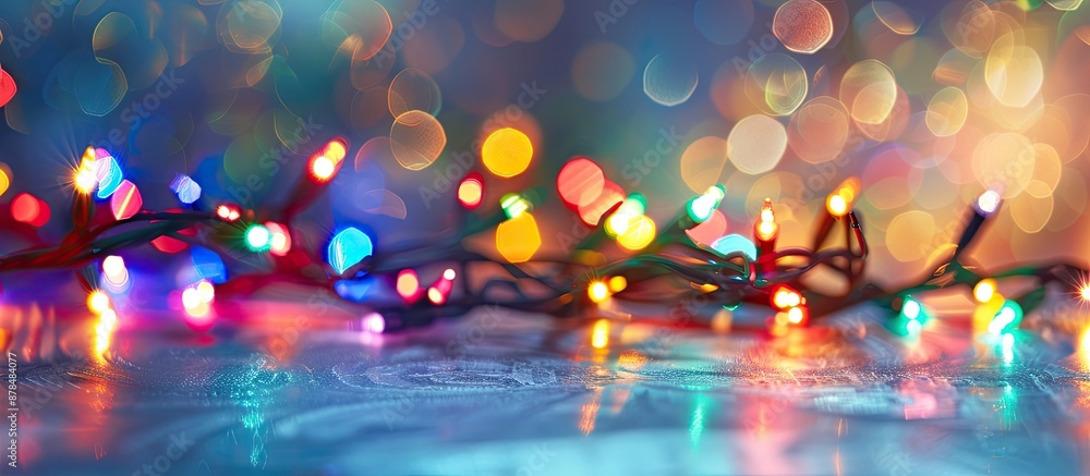 Poster Christmas lights creating a festive atmosphere against a light background with copy space image.