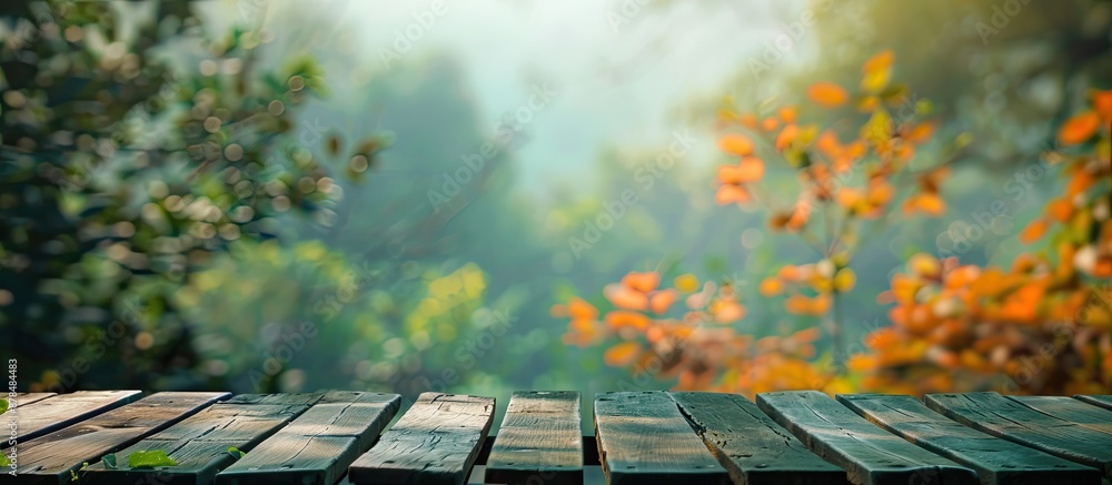 Poster blurry nature background with balcony and terrace, ideal for copy space image.