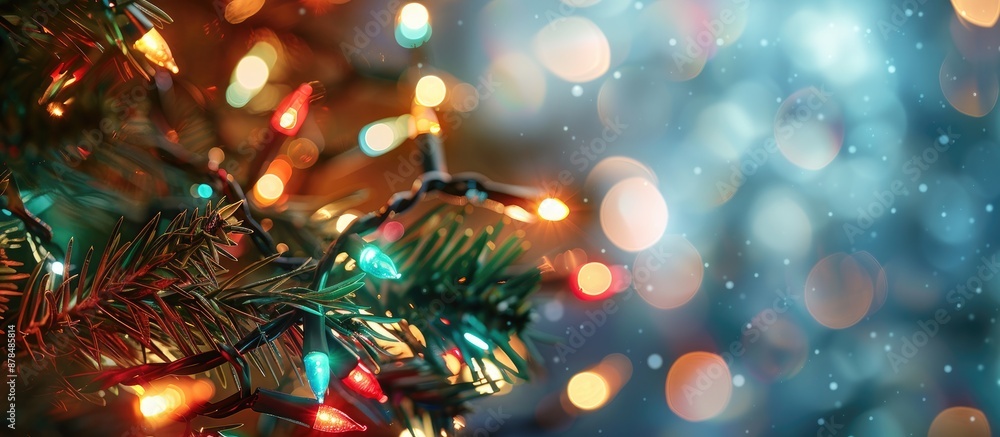 Aufkleber Christmas lights creating a festive atmosphere against a light background with copy space image.