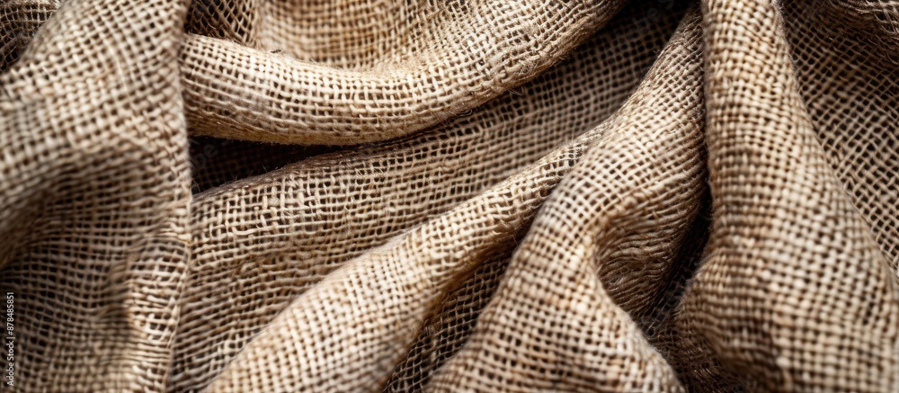 Poster Close-up image of cotton fabric with beige and brown flecks on a burlap texture background, providing a suitable area for text placement. image with copy space