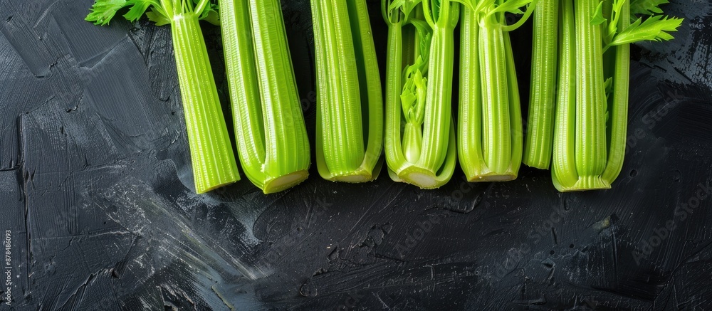 Aufkleber Celery sticks displayed with a dark background for copy space image.