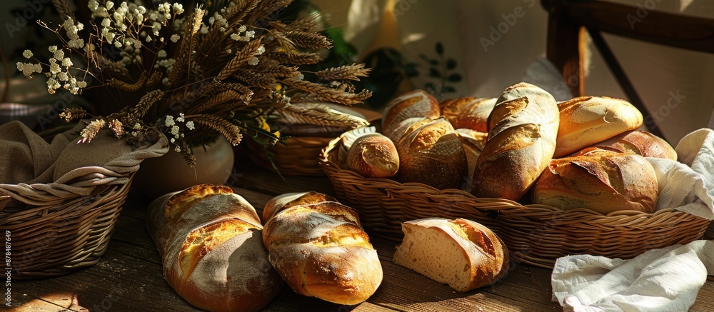 Poster Delicious bread displayed on a table with a clear area for additional images.