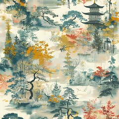 Clean and serene wallpaper design incorporating abstract Japanese cultural motifs.