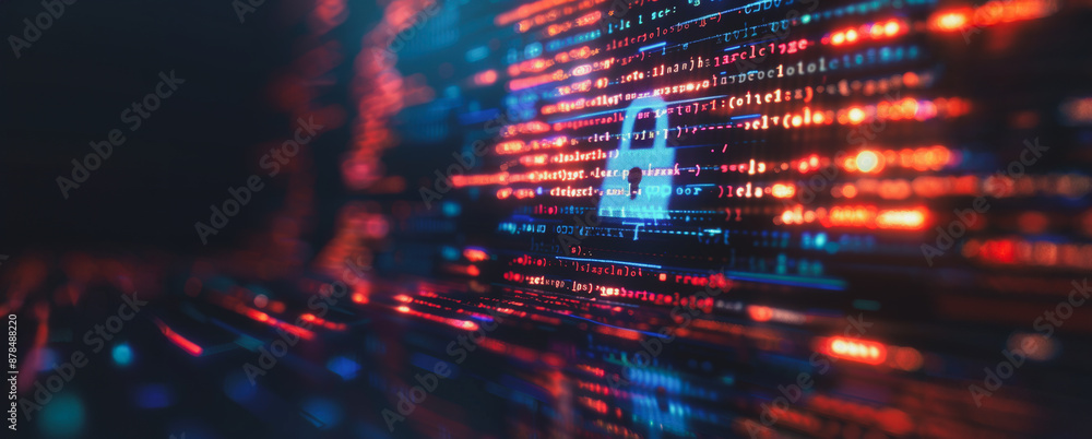 Aufkleber digital security lock icon on computer screen with code displayed