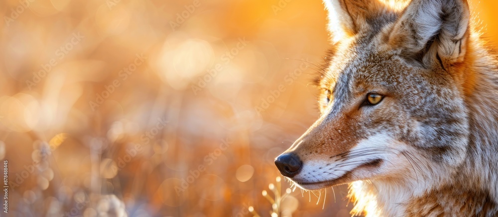 Poster Coyote staring into the distance in a close-up copy space image.