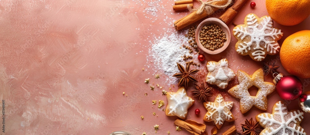 Aufkleber Christmas cookie making ingredients displayed on a bright background with space for text. image with copy space