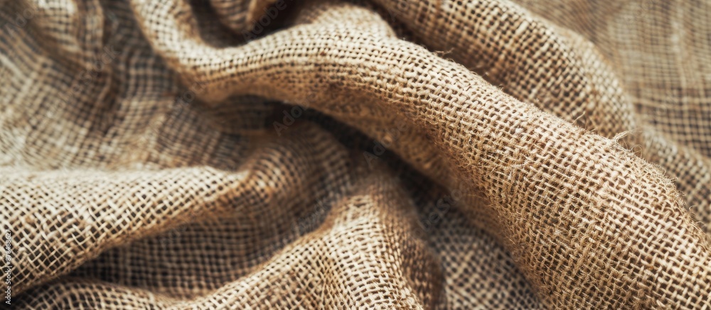 Poster Close-up image of cotton fabric with beige and brown flecks on a burlap texture background, providing a suitable area for text placement. image with copy space