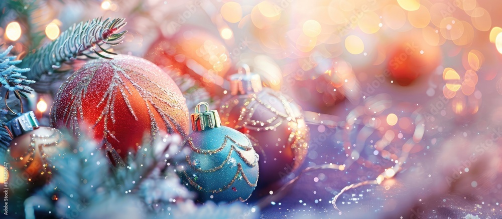 Poster festive christmas holiday tree decorations set against a joyful background with copy space image for