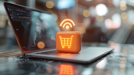 3D Flat Icon of Individual with Travel Wi Fi Hotspot Laptop and Data Overlay   Connected Travel Concept with Copy Space on Isolated White Background