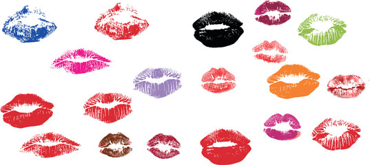 Lipstick kiss with lips print. Vector kiss mark imprint