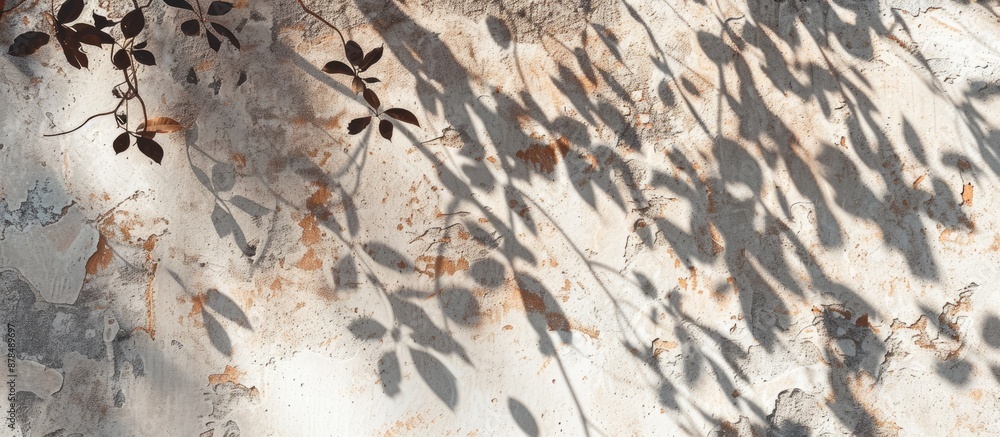 Leinwandbilder brown concrete wall with irregularities cast abstract shadows of tree leaves, creating a trendy, nat