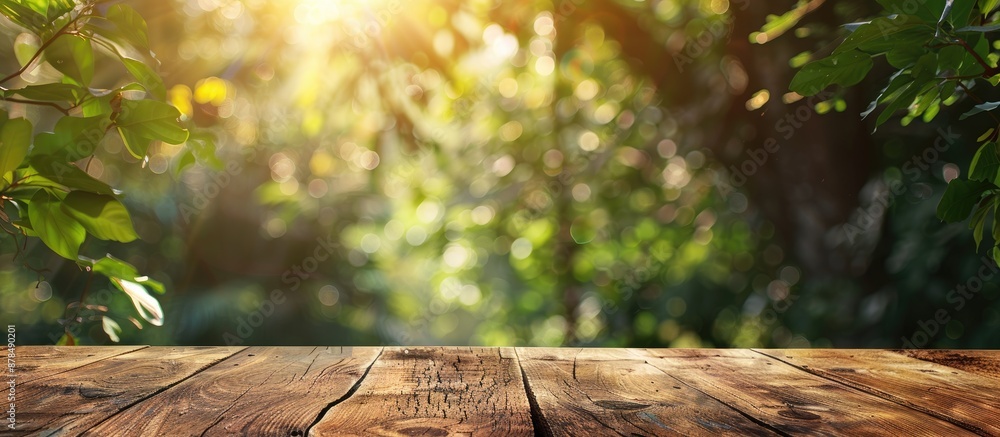 Poster Blurry nature background with a tabletop providing copy space image.