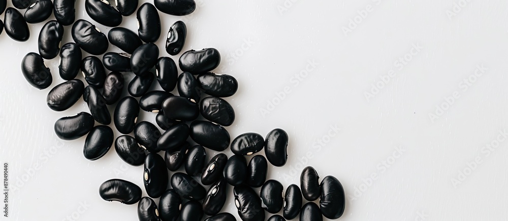 Poster Black beans arranged neatly with plenty of white space around them for additional elements in a copy space image.