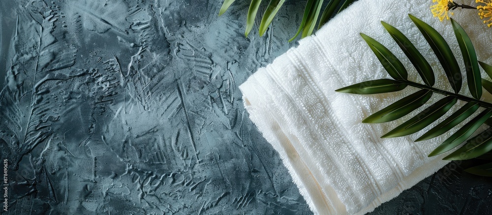 Poster Cotton towel mock-up on abstract background with copy space image for text decoration, displaying a linen canvas design with artistic wale pattern.