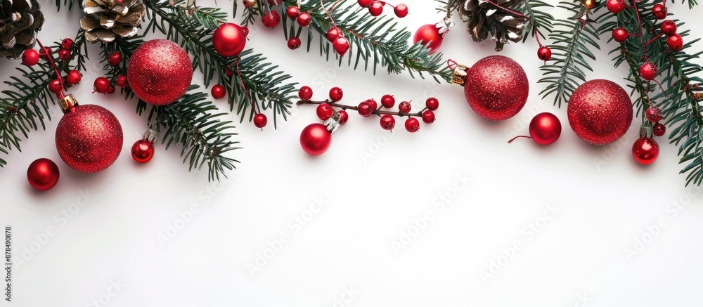 Poster Festive Christmas decorations on a blank white background with ample copy space image for text or design elements.
