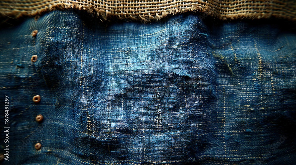 Poster a close-up image of a fabric with holes in the center and a burlock on top of it