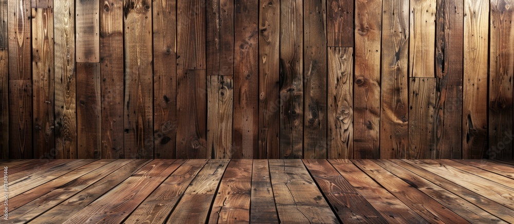 Poster brown wooden plank wall texture background with ample copy space image.