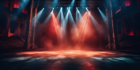 Fototapeta premium Stage Lights ,Empty stage with spotlight illuminated the stage, Theater stage with light 