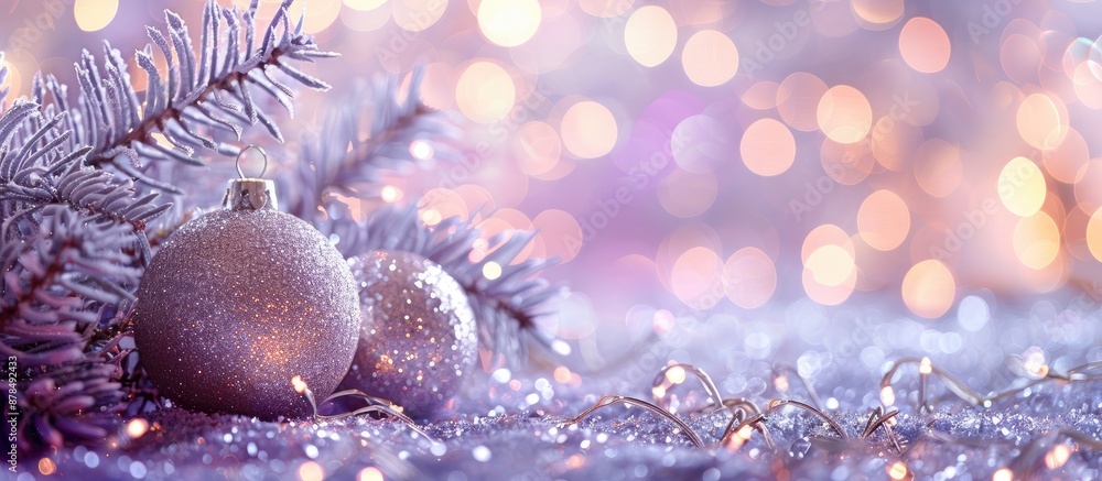 Poster festive background with bokeh defocused silver lights and a soft violet glow, ideal as a copy space 
