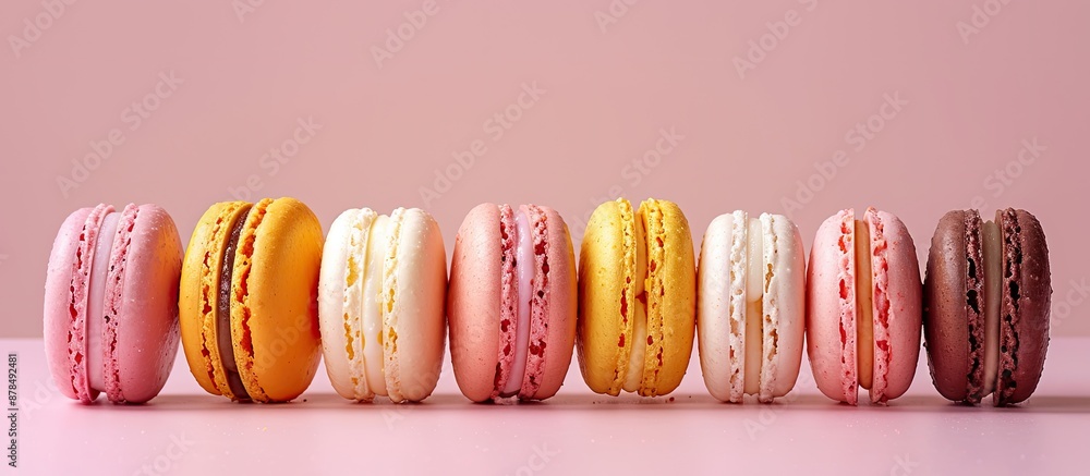 Poster Colorful macaroons displayed against a pale backdrop provide an appealing copy space image.