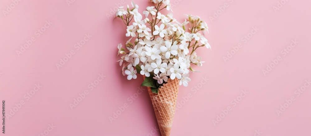 Poster celebrate with a creative greeting card featuring white flowers on a pink background displayed in an