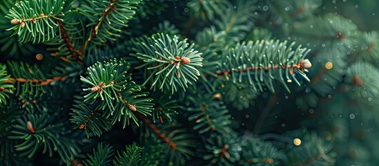 Christmas fir spruce branches create a festive winter holiday design with a natural background ideal for a copy space image.