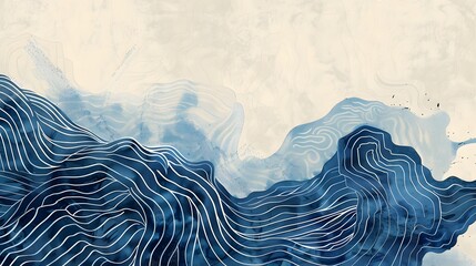 Simplistic design featuring minimalist waves and lines, inspired by Japanese watercolor techniques