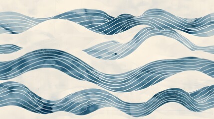 Simplistic design featuring minimalist waves and lines, inspired by Japanese watercolor techniques