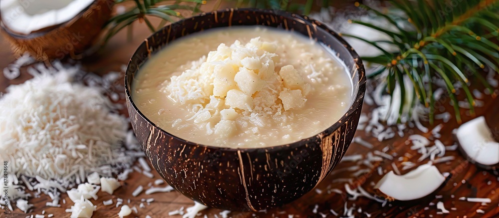 Aufkleber dairy-free alternative made from coconuts. image with copy space