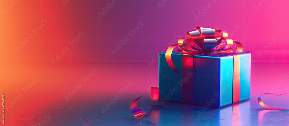 Poster colorful background with a gift box featuring a ribbon, providing ample space for additional visuals