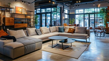 Interior of a furniture store with a variety of options on display.