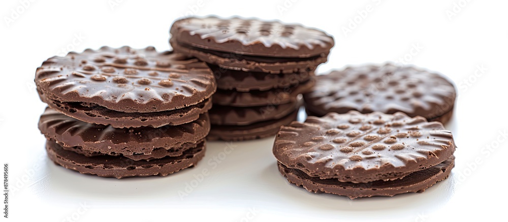 Poster chocolate biscuits displayed on a white background, perfect for food and bakery themes, with room fo