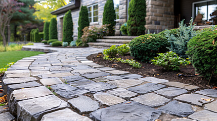 Obraz premium a path of stones in the garden of a country house