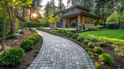 Obraz premium a path made of stones in the garden of a country house