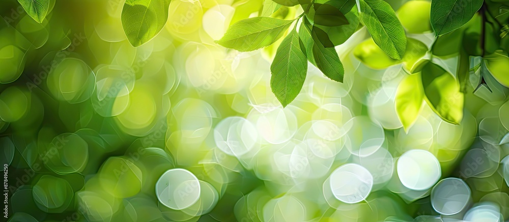Poster Blurred natural green leaves in a summer setting with a vibrant bokeh effect, making it an ideal cover page copy space image in an ecological environment.