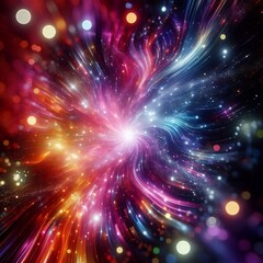 Naklejka premium Colorful, shiny light patterns with a blurred texture, set against a black space for a dramatic, ultraviolet effect, 3D graphics , illustration created with generative ai.