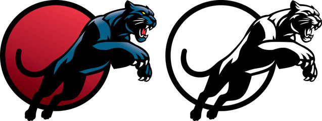 black panther in the jump, stylized vector logo