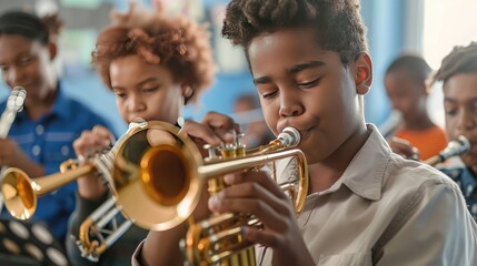 A student practicing a musical instrument in a school band