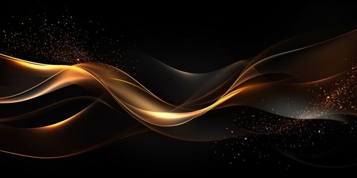 Abstract Golden Wave with Sparkles,  black gold luxury background