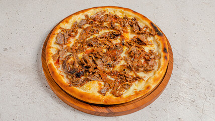 Delicious pizza isolated on wooden board