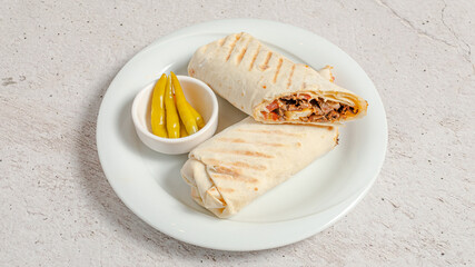 Lavash doner kebab or shawarma top view
