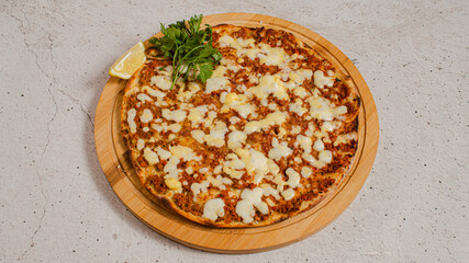 Turkish lahmacun on tray isolated
