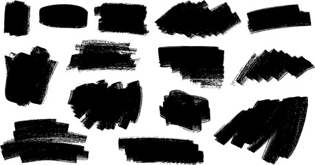 Ink and brush textured grunge stains set, vector illustration