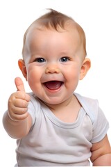 Cute Baby happy raising thumb up in png transparent background