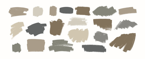 Dry brush textured grunge pastel stains set, vector illustration