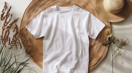 simple white T-shirt, top view