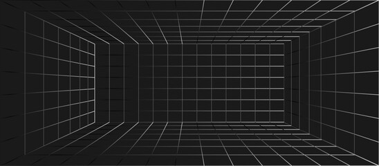 Abstract perspective grid line room background design. vector gradient gray stock line abstract pattern transparent black background and texture, creative diamond template and texture.