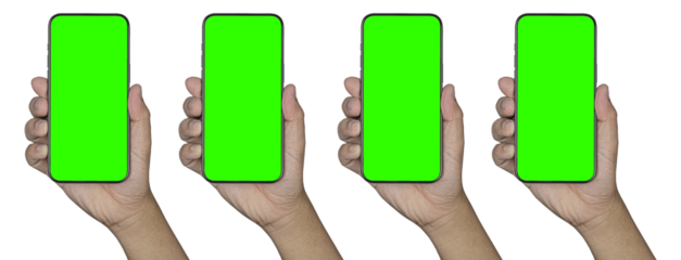 Smartphone frameless mockup. Studio shot of green screen smartphone with blank screen for Infographic Global Business web site design app, Content for technology - Clipping Path.