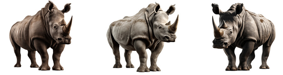 Fototapeta premium Group of rhinos with big horns, isolated on transparent background